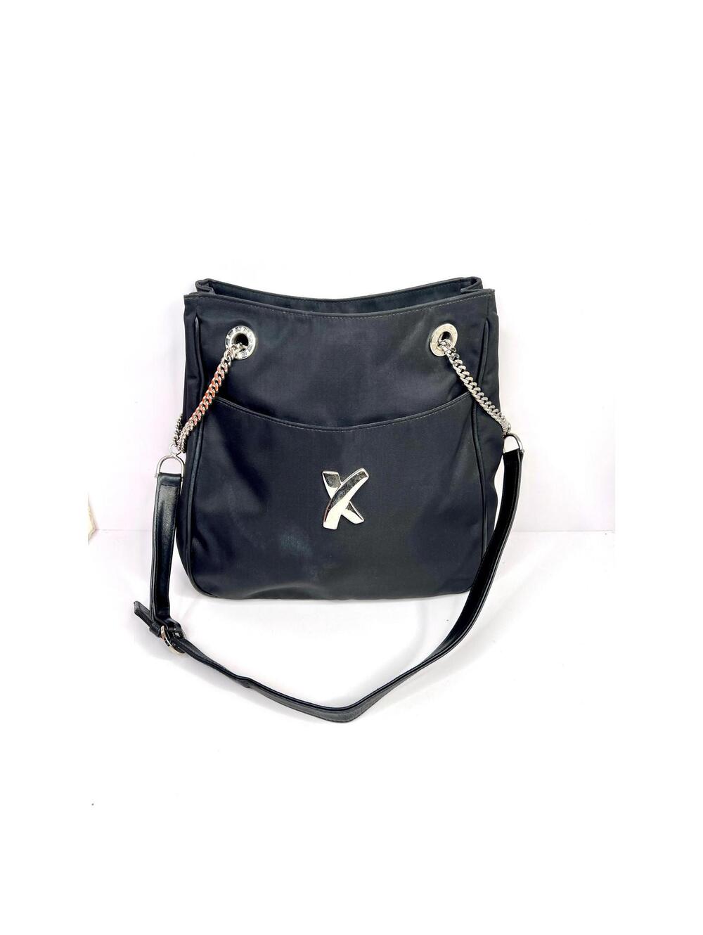 Vintage Paloma Picasso Shoulder Bag,'X' logo, black nylon/Leather, chain strap - Picture 5 of 9